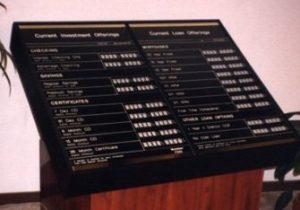 Interest rates board for investment and loan options.